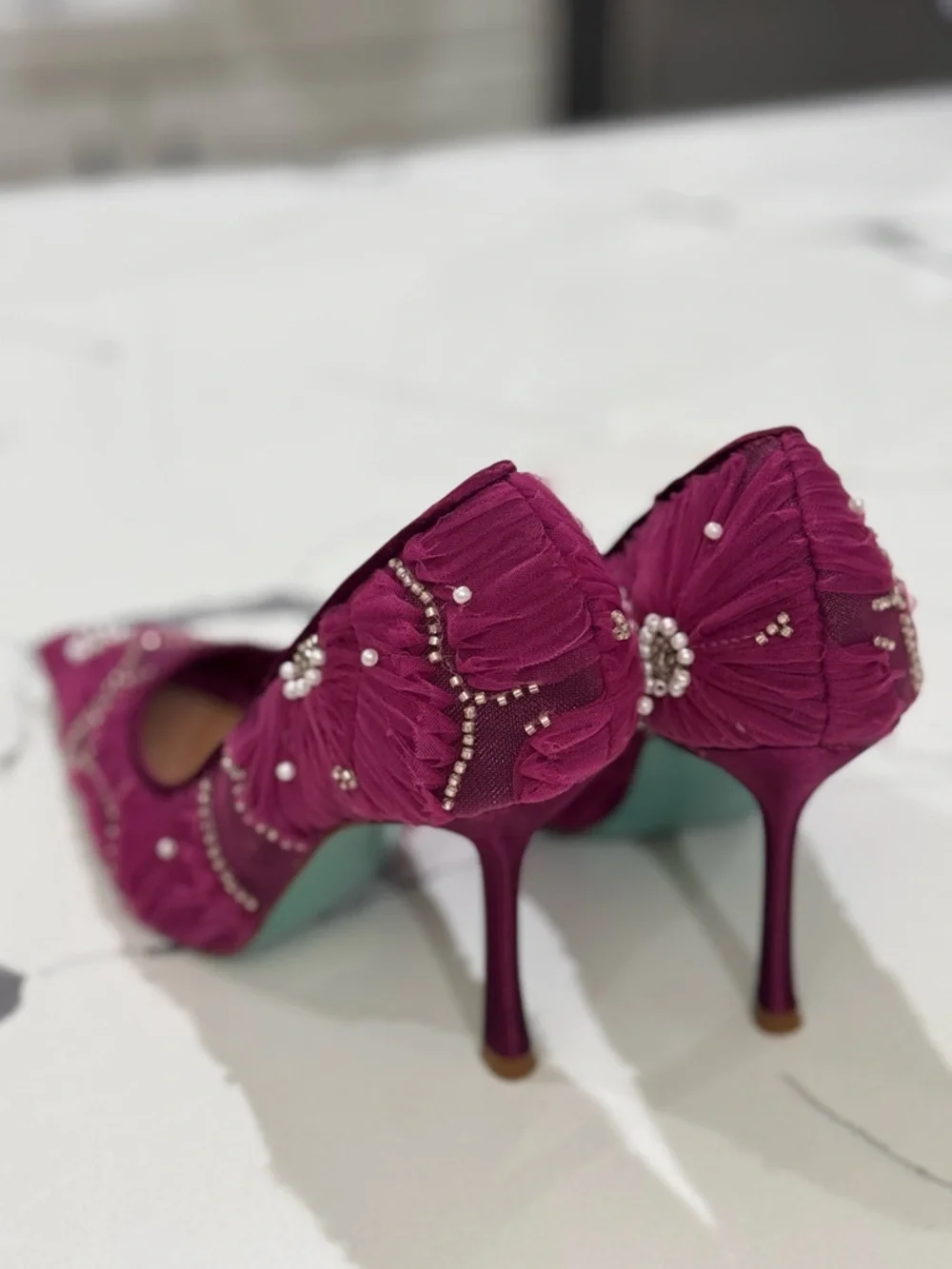 Betsey Johnson Fuchsia Roxy Tulle Floral Pump - Picture 2 of 6